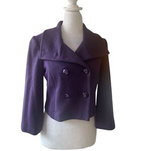 JOSEPH RIBKOFF SZ 4 Purple/black stripe double breasted 3/4 sleeve crop blazer